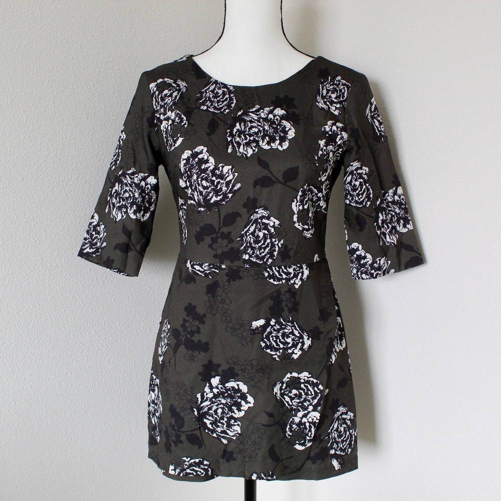 Dark Olive Green Floral Print Skort Romper